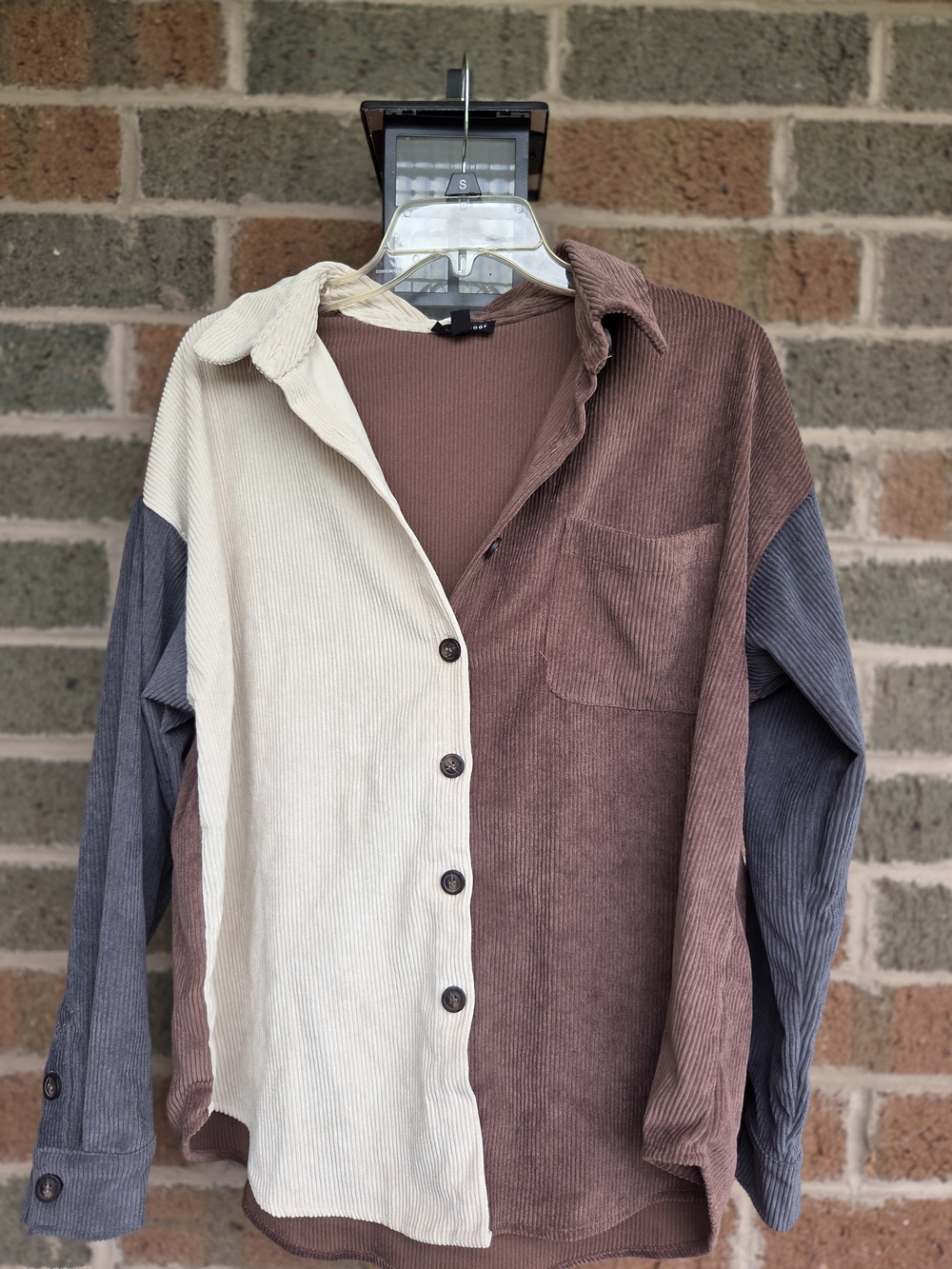 Blu Pepper Colorblock Corduroy Button-Up Jacket in Brown/Cream/Gray